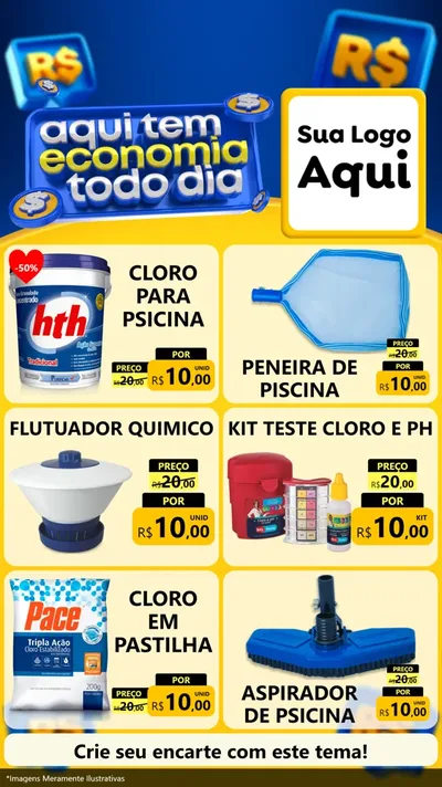 Modelo de Rede Social para Stories com o tema Aqui Tem Economia Todo Dia para Produtos para Piscina