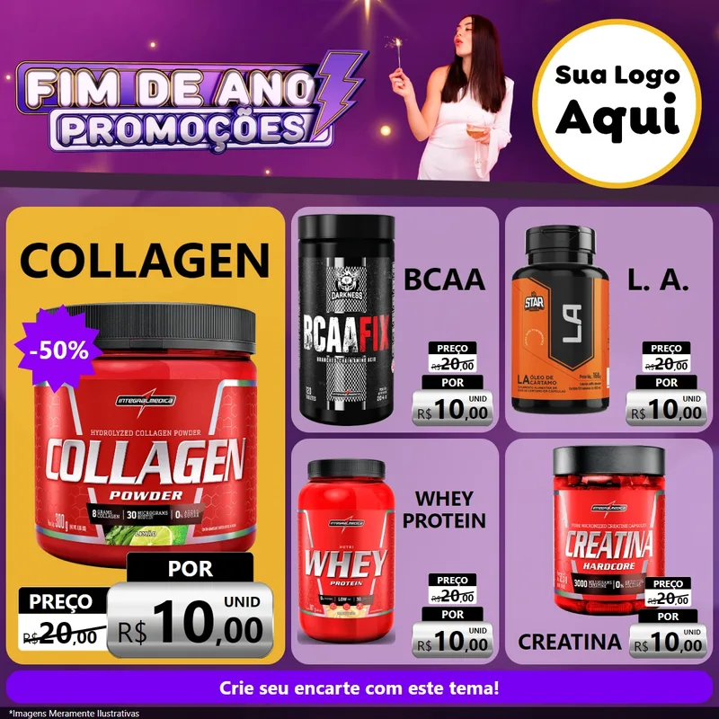 Modelo de Rede Social para Feed Facebook com o tema Fim de Ano Promoções para Suplementos alimentares