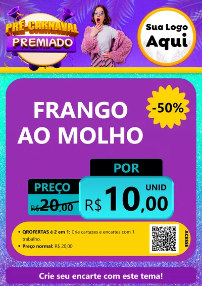 Modelo de Cartaz para Cartaz A4 Vertical com o tema Pré-Carnaval Premiado para Restaurante