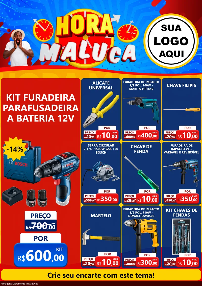 Modelo de Encarte para Encarte A4 Vertical com o tema Hora Maluca para Maquinas e Ferramentas