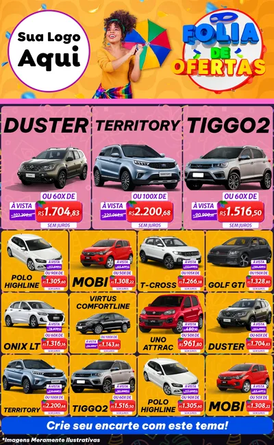Modelo de Encarte para Encarte Grande com o tema Folia de Ofertas para Concessionaria de Carros