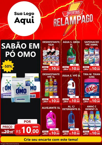 Modelo de Encarte para Encarte A4 Vertical com o tema Ofertas Relâmpago para Produtos de Limpeza