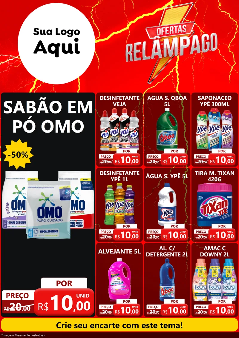 Modelo de Encarte para Encarte A4 Vertical com o tema Ofertas Relâmpago para Produtos de Limpeza