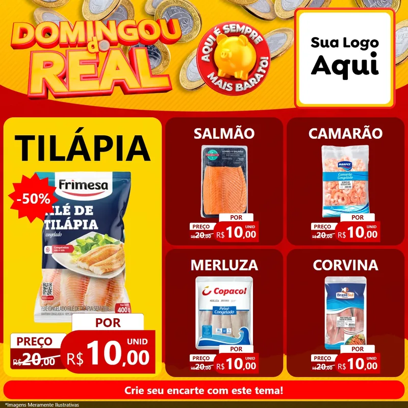 Modelo de Rede Social para Feed Facebook com o tema Domingou do Real para Peixaria