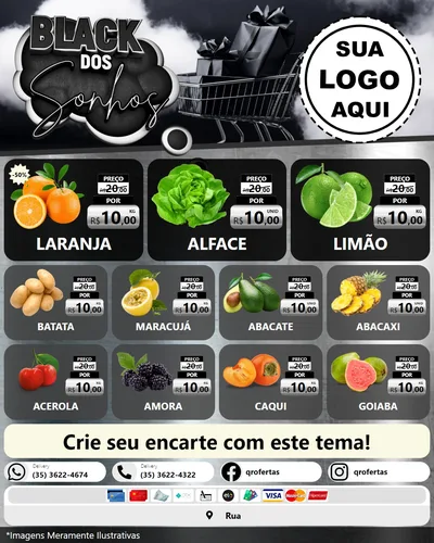 Modelo de Rede Social para Feed Instagram com o tema Black dos Sonhos para Hortifrúti
