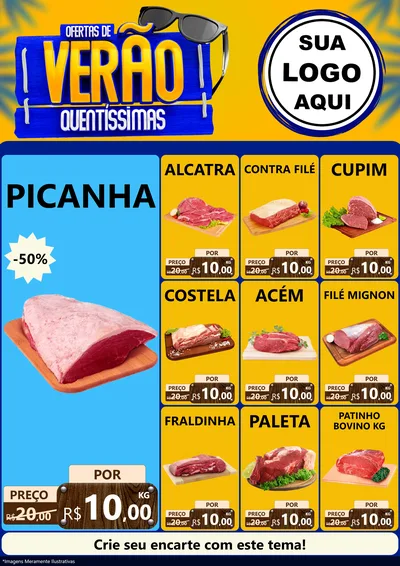 Modelo de Encarte para Encarte A4 Vertical com o tema Ofertas de Verão Quentíssimas para Açougue