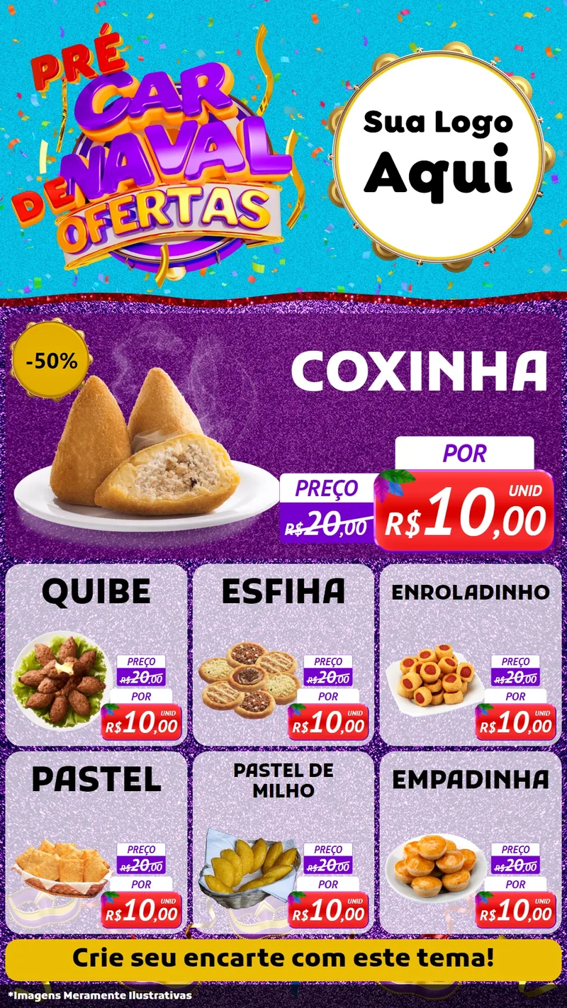 Modelo de Rede Social para Stories com o tema Pré Carnaval de Ofertas para Salgadaria