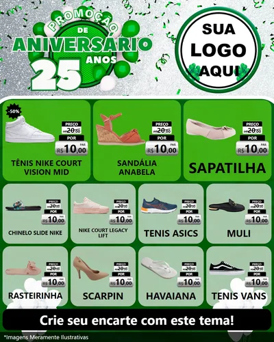 Modelo de Rede Social para Feed Instagram com o tema Promoção de Aniversário - 25 Anos para Calçados