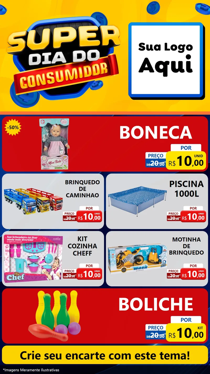 Modelo de TV para TV Vertical com o tema Super Dia do Consumidor para Brinquedos