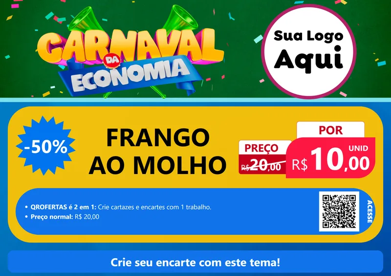 Modelo de Cartaz para Cartaz A4 Horizontal com o tema Carnaval da Economia para Restaurante