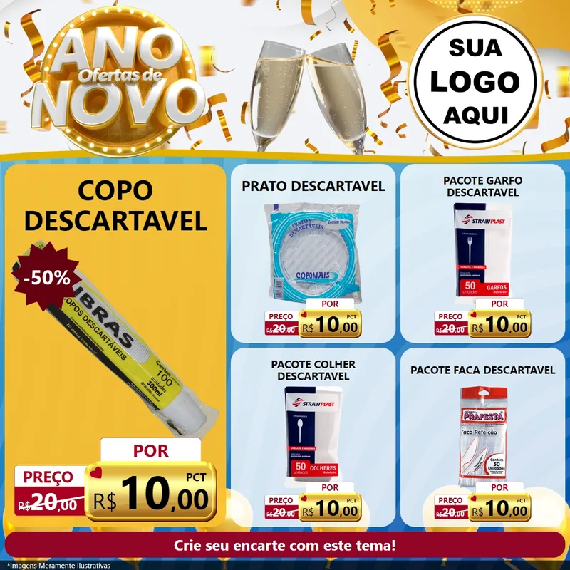 Modelo de Rede Social para Feed Facebook com o tema Ofertas de Ano Novo para Embalagens