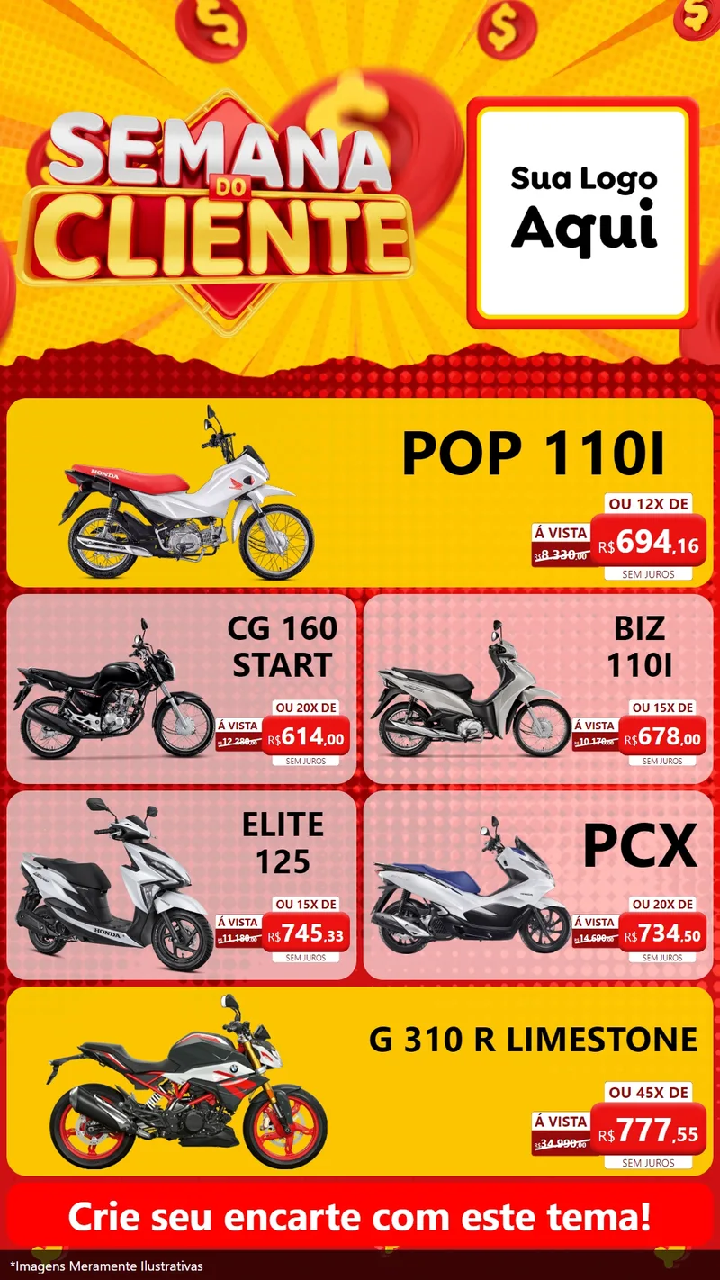 Modelo de TV para TV Vertical com o tema Semana do Cliente para Concessionaria de Motos