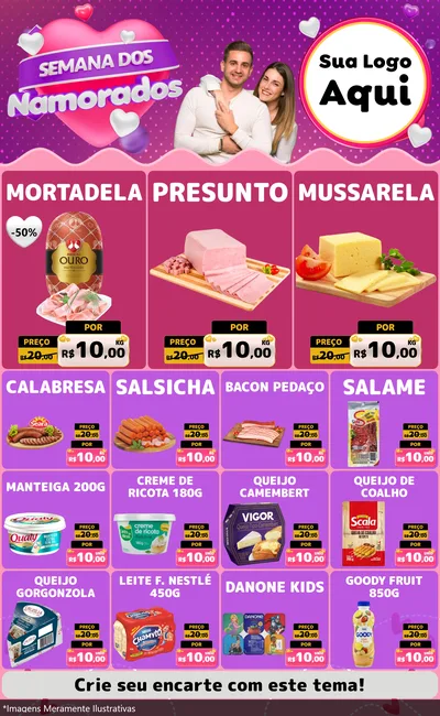 Modelo de Encarte para Encarte Grande com o tema Semana dos Namorados para Frios e Laticínios