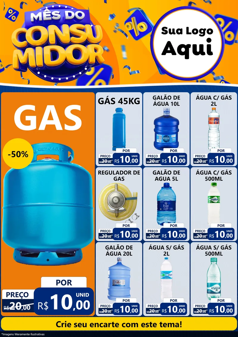 Modelo de Encarte para Encarte A4 Vertical com o tema Mês do Consumidor para Água e gás