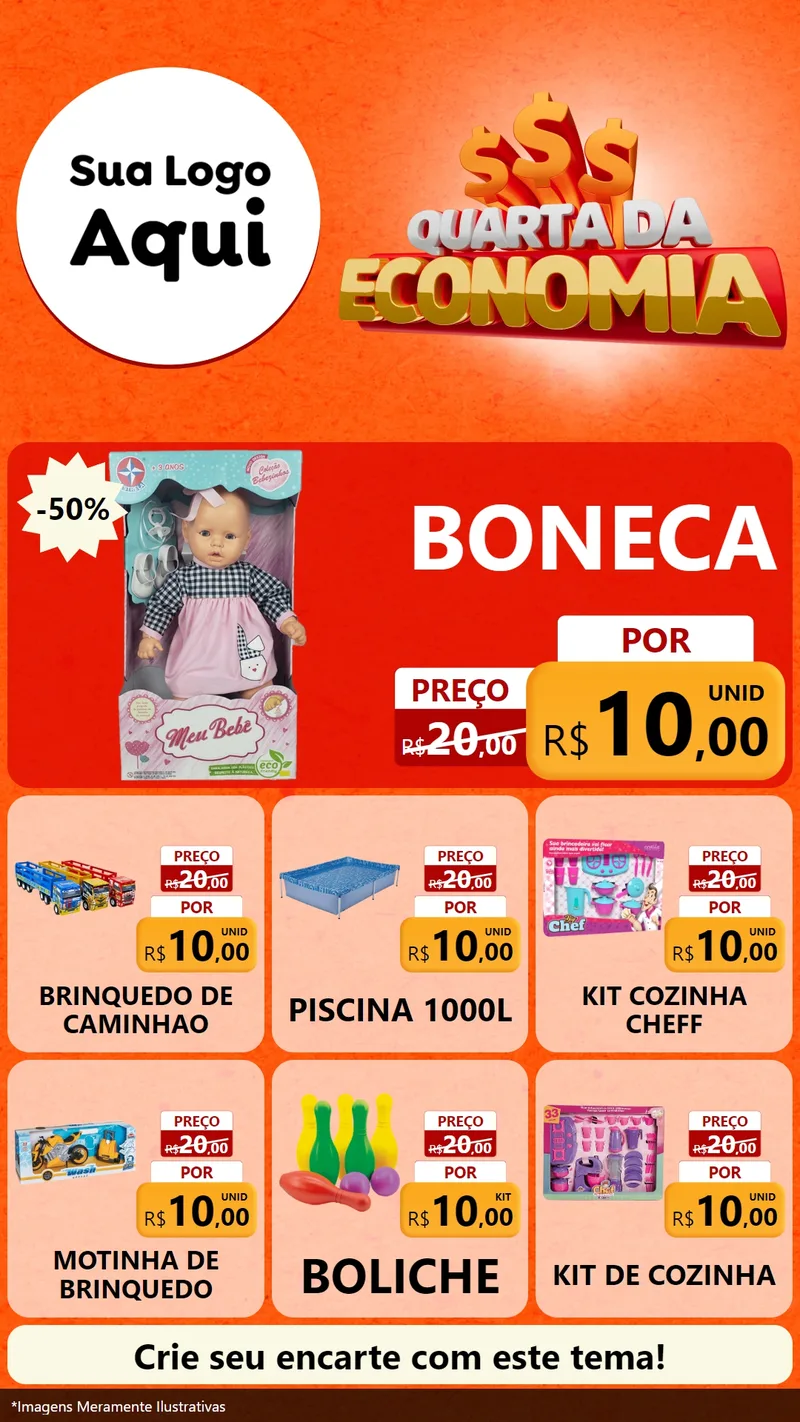 Modelo de Rede Social para Stories com o tema Quarta da Economia para Brinquedos
