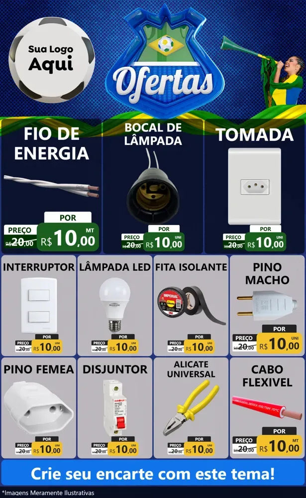 Modelo de Encarte para Encarte Grande com o tema Ofertas (Futebol) para Materiais Elétricos