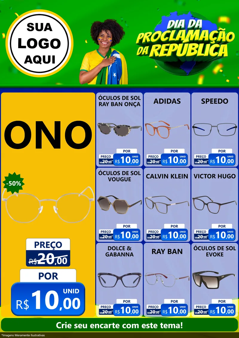 Modelo de Encarte para Encarte A4 Vertical com o tema Dia Da Proclamação Da República para Óticas
