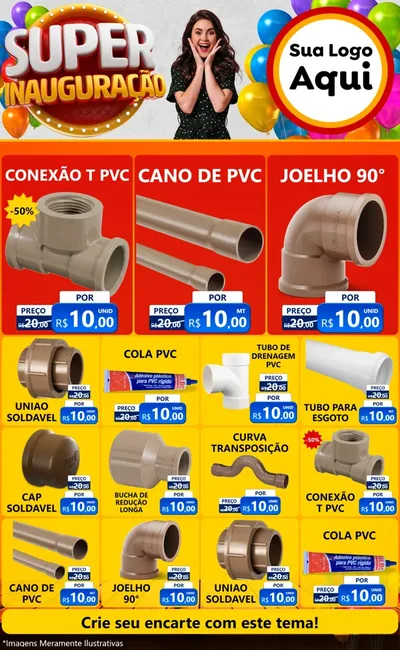 Modelo de Encarte para Encarte Grande com o tema Super Inauguração para Tubos e conexões
