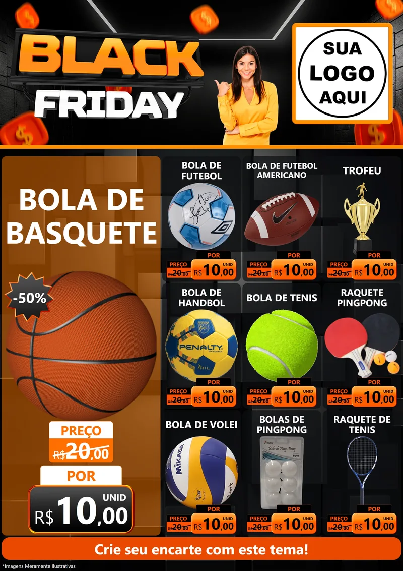 Modelo de Encarte para Encarte A4 Vertical com o tema Black Friday para Artigos Esportivos