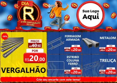Modelo de Encarte para Encarte A4 Horizontal com o tema Dia R - O Dia Mais Barato Do Mês para Ferragens