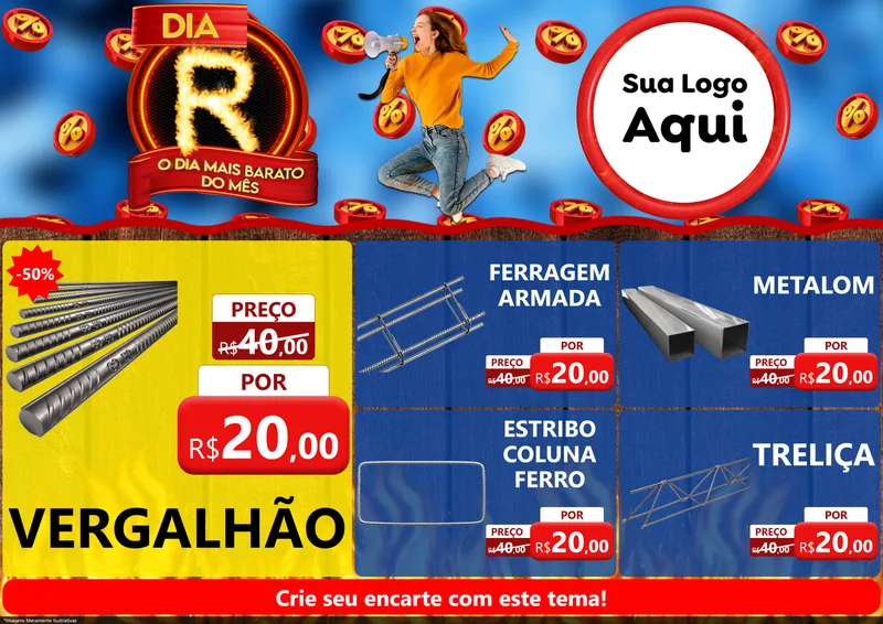 Modelo de Encarte para Encarte A4 Horizontal com o tema Dia R - O Dia Mais Barato Do Mês para Ferragens