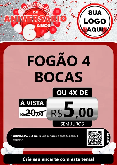 Modelo de Cartaz para Cartaz A4 Vertical com o tema Promoção de Aniversário - 6 Anos para Móveis e Eletro