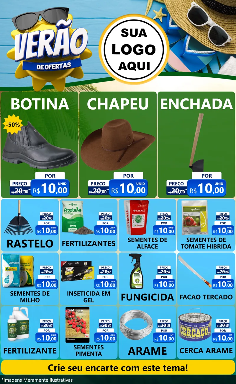 Modelo de Encarte para Encarte Grande com o tema Verão de Ofertas para Agropecuária