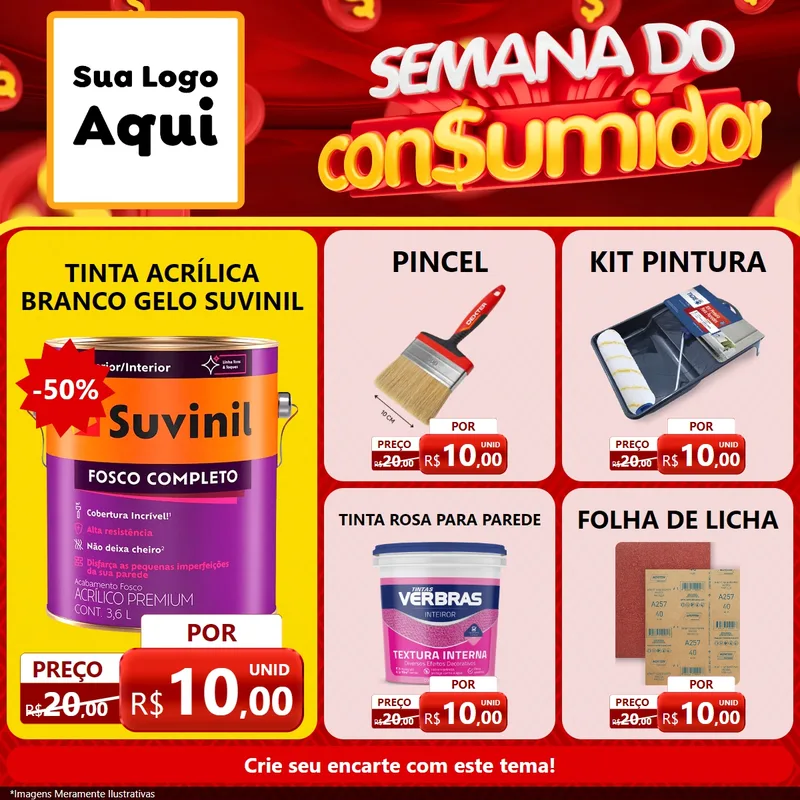 Modelo de Rede Social para Feed Facebook com o tema Semana do Consumidor para Tintas e Ferramentas