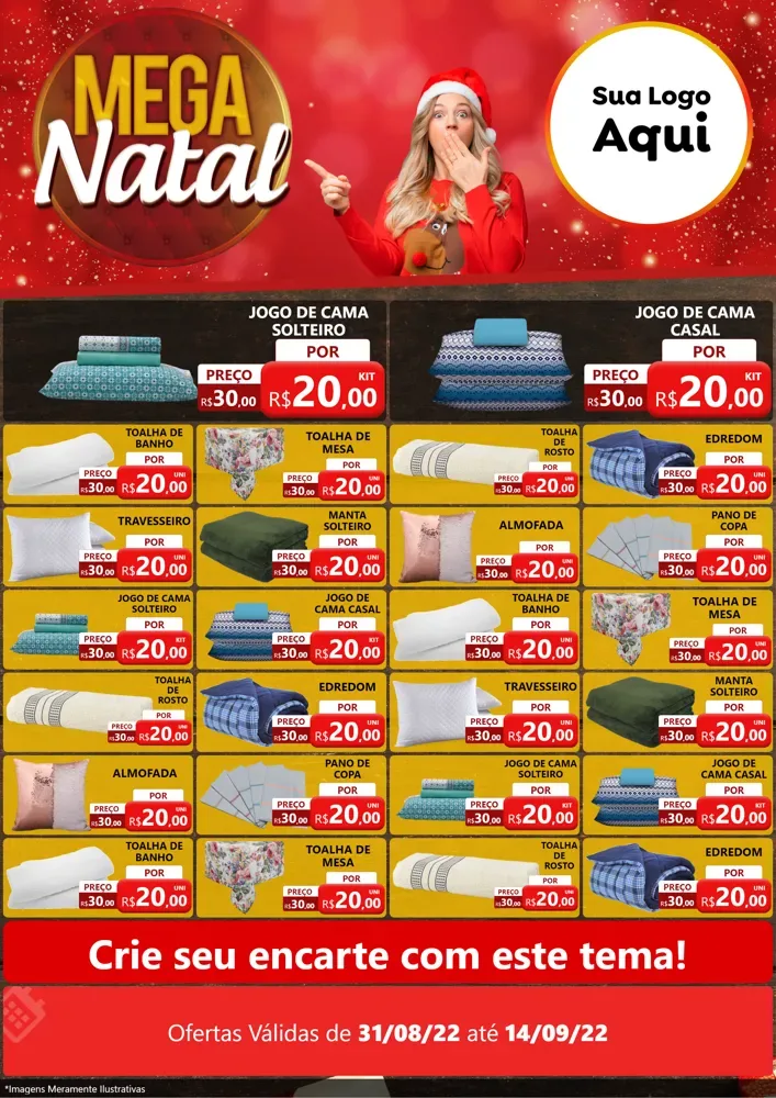 Modelo de Encarte para Encarte A4 Vertical com o tema Mega Natal para Cama, Mesa e Banho