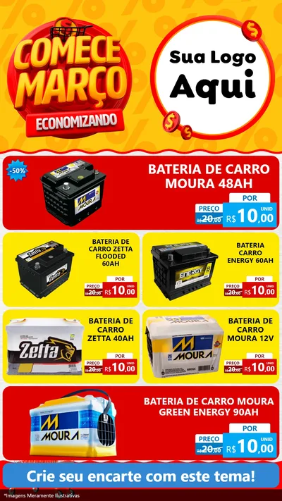 Modelo de TV para TV Vertical com o tema Comece Março Economizando para Baterias Elétricas