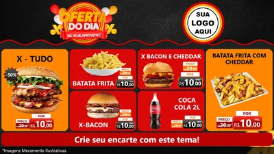 Modelo de TV para TV Horizontal com o tema Oferta do Dia - Só hoje, Aproveite! para Hamburgueria