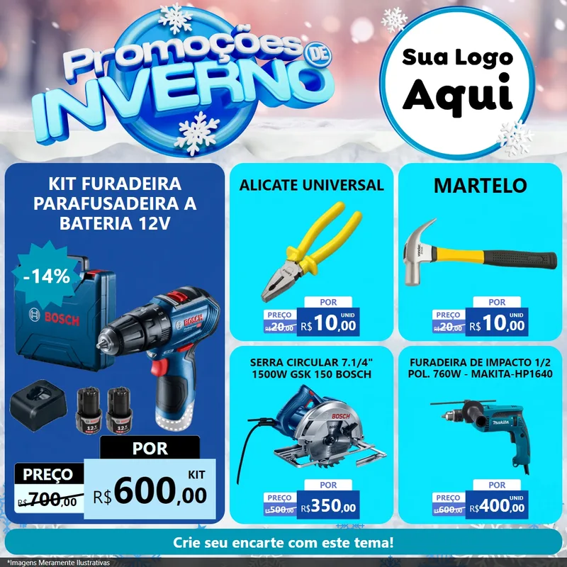 Modelo de Rede Social para Feed Facebook com o tema Promoções de Inverno para Maquinas e Ferramentas