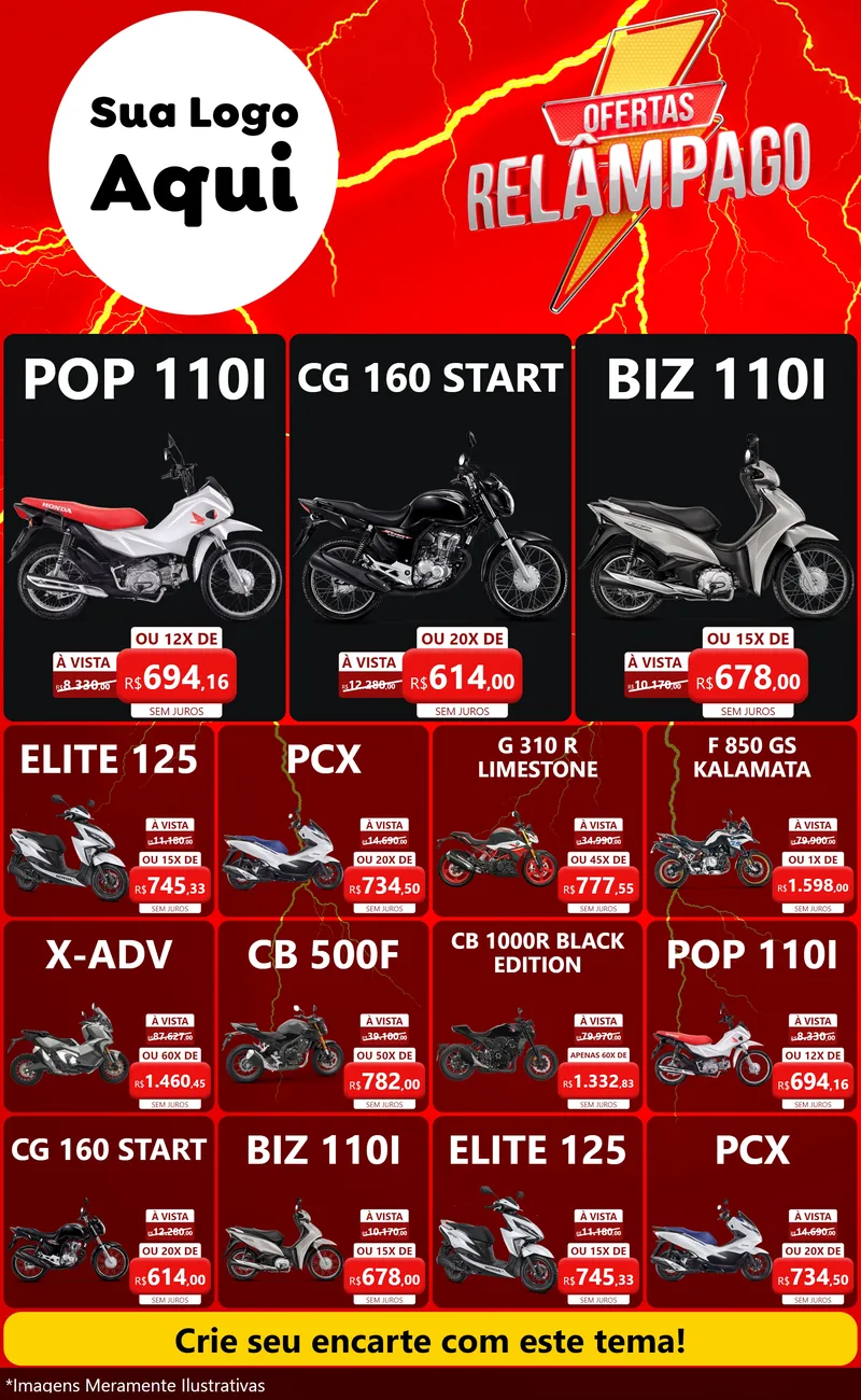 Modelo de Encarte para Encarte Grande com o tema Ofertas Relâmpago para Concessionaria de Motos