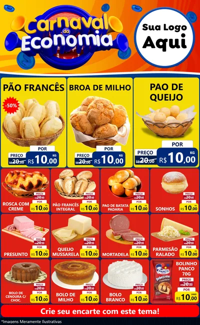 Modelo de Encarte para Encarte Grande com o tema Carnaval da Economia para Padaria