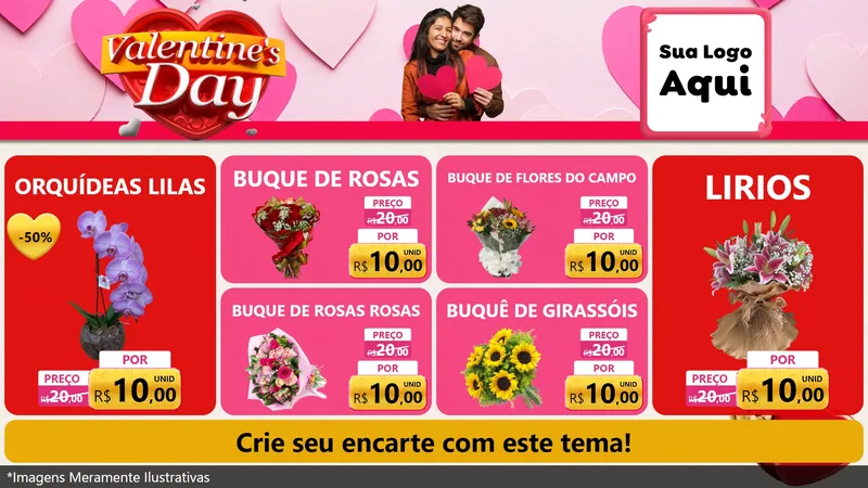 Modelo de TV para TV Horizontal com o tema Valentine's Day para Floricultura e jardim