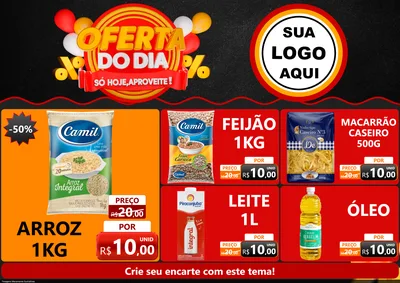 Modelo de Encarte para Encarte A4 Horizontal com o tema Oferta do Dia - Só hoje, Aproveite! para Supermercado