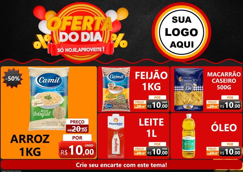 Modelo de Encarte para Encarte A4 Horizontal com o tema Oferta do Dia - Só hoje, Aproveite! para Supermercado