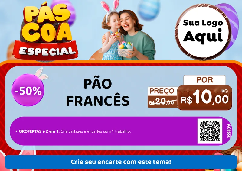 Modelo de Cartaz para Cartaz A4 Horizontal com o tema Páscoa Especial para Padaria