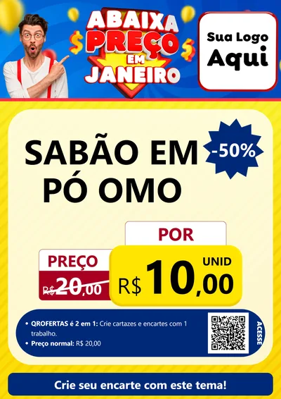 Modelo de Cartaz para Cartaz A4 Vertical com o tema Abaixa Preço em Janeiro para Produtos de Limpeza