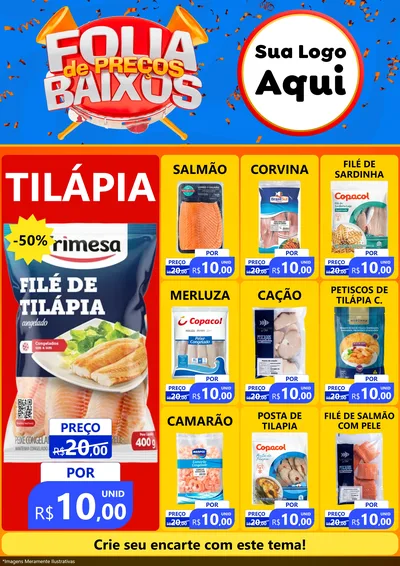 Modelo de Encarte para Encarte A4 Vertical com o tema Folia de Preços Baixos para Peixaria