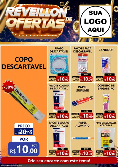 Modelo de Encarte para Encarte A4 Vertical com o tema Réveillon de Ofertas para Embalagens