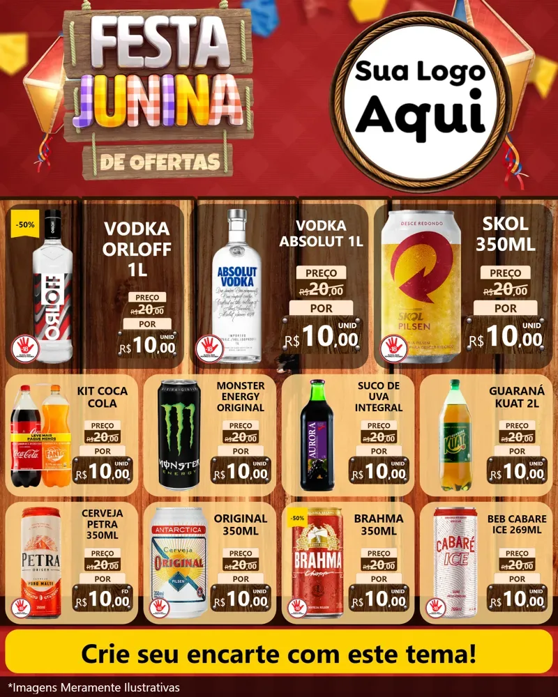 Modelo de Rede Social para Feed Instagram com o tema Festa Junina de Ofertas para Distribuidora de bebidas