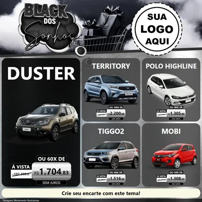 Modelo de Rede Social para Feed Facebook com o tema Black dos Sonhos para Concessionaria de Carros