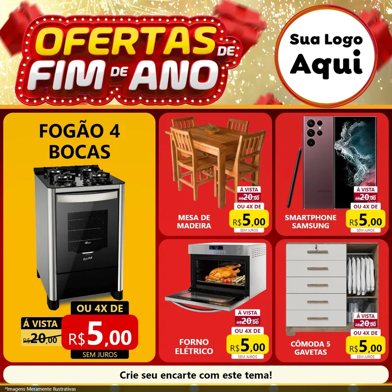 Modelo de Rede Social para Feed Facebook com o tema Ofertas de Fim de Ano para Móveis e Eletro