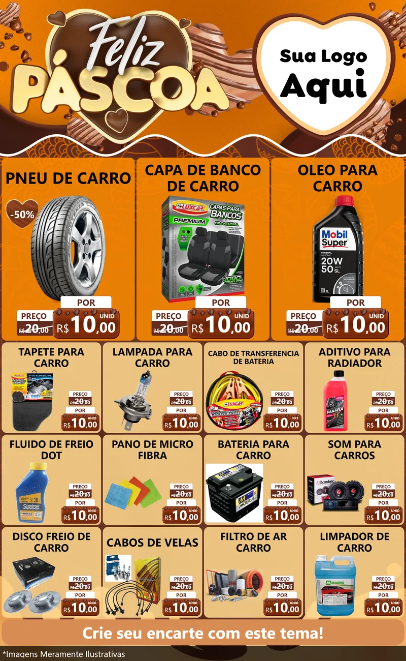 Modelo de Encarte para Encarte Grande com o tema Feliz Páscoa para Auto peças