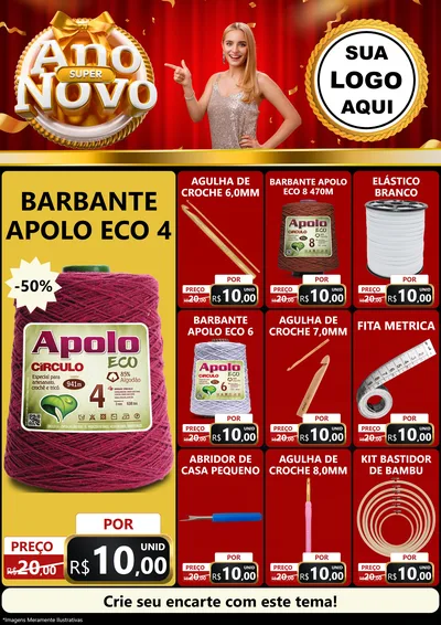 Modelo de Encarte para Encarte A4 Vertical com o tema Super Ano Novo para Armarinho e Aviamentos