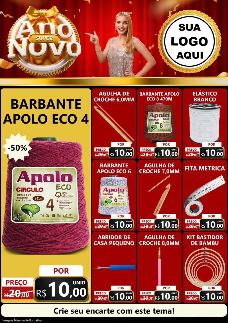Modelo de Encarte para Encarte A4 Vertical com o tema Super Ano Novo para Armarinho e Aviamentos