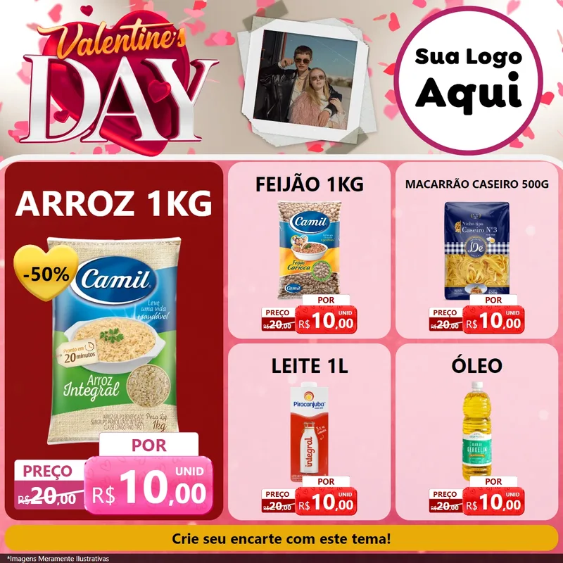 Modelo de Rede Social para Feed Facebook com o tema Valentine's Day para Supermercado