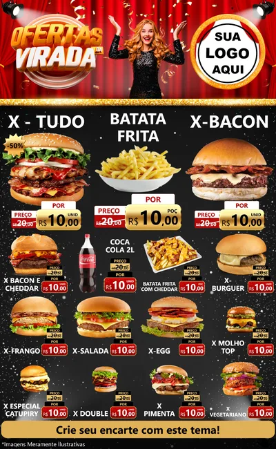 Modelo de Encarte para Encarte Grande com o tema Ofertas da Virada para Hamburgueria