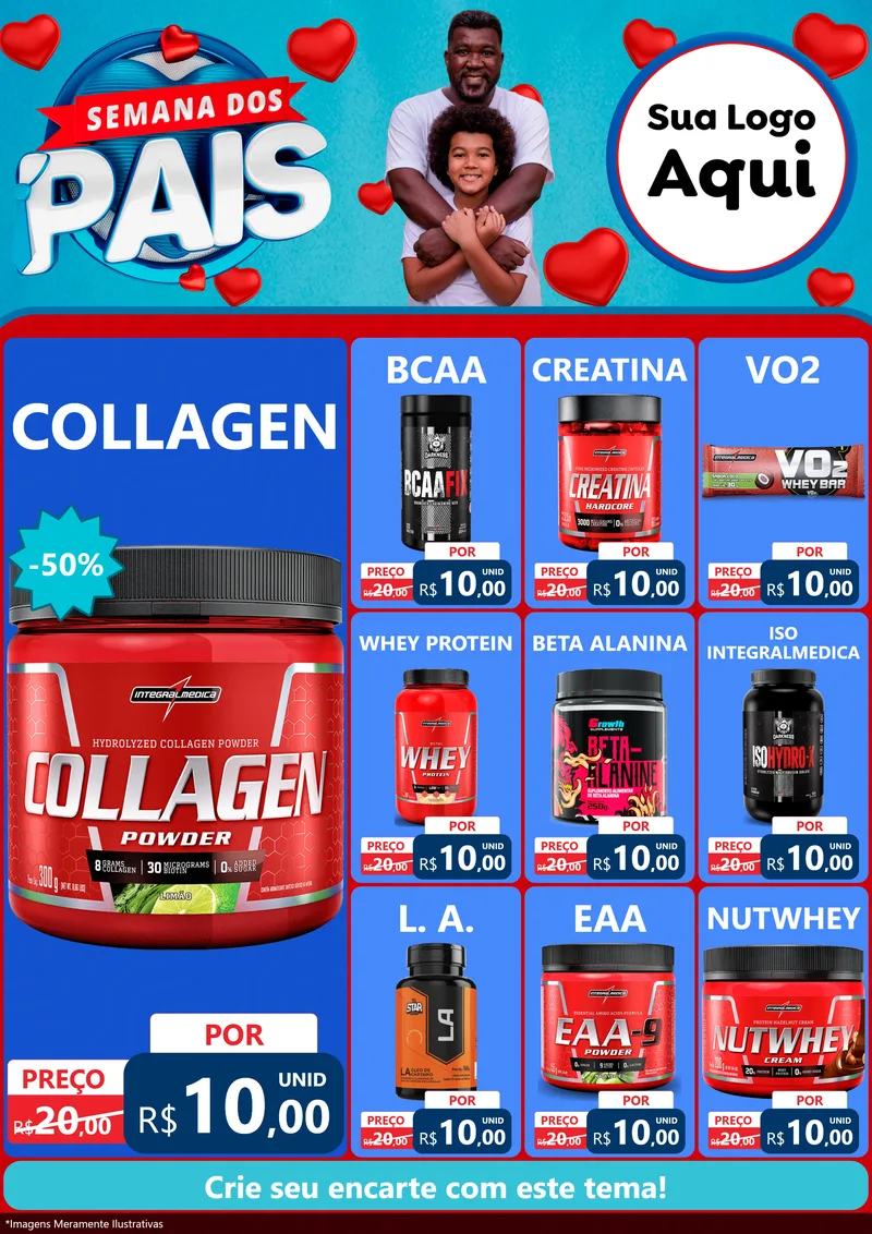 Modelo de Encarte para Encarte A4 Vertical com o tema Semana Dos Pais para Suplementos alimentares